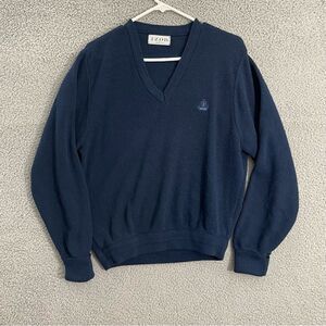 VTG IZOD V Neck Men M Navy‎ USA Made Acrylic V Neck